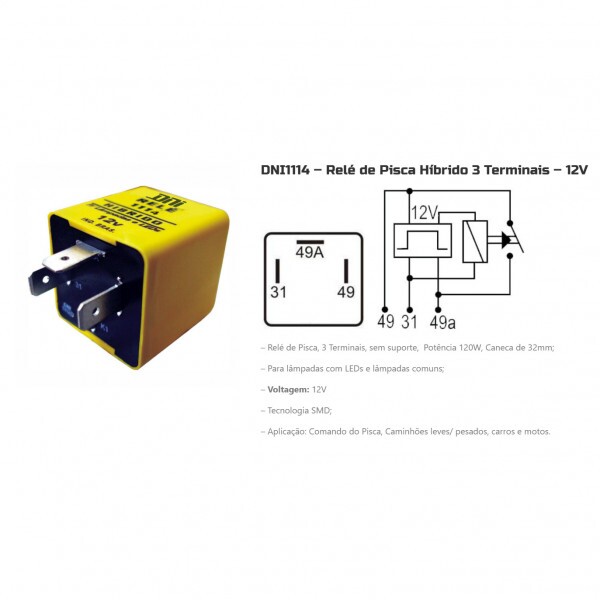 Rele 12V 03 Pinos Pisca Híbrido 120W - Dni
